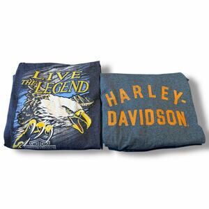 Two Harley Davidson Long Sleeve Tshirts Crewneck Heather Blue Size XL